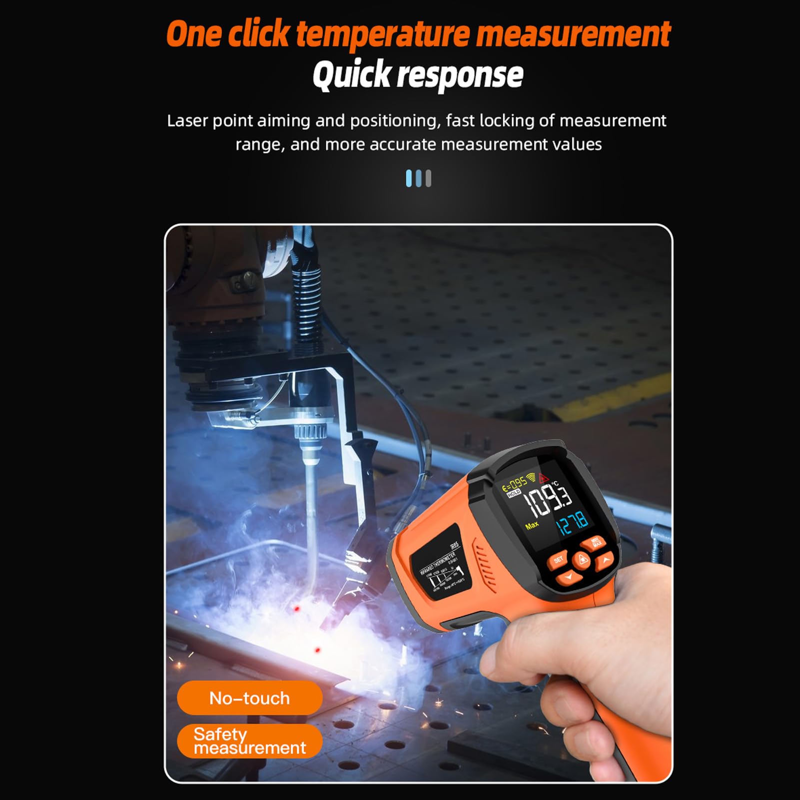 Thermomètre Infrarouge de Haute précision avec écran Couleur Rapport 50:1 for Usage Industriel -40-1200 ℃ Thermomètre Infrarouge