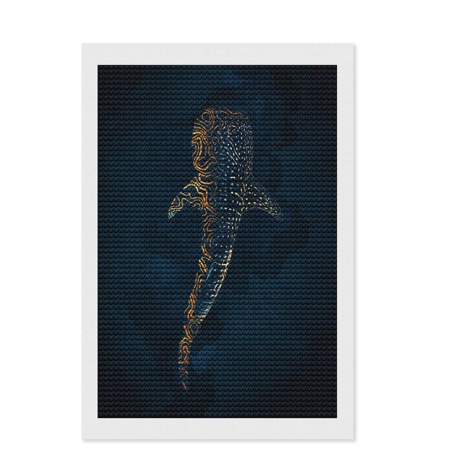 Junmoney Whale Shark in Gold 5D Diamond Painting Kit 8"x12", Easy to Enjoy, Cute Room Decor, Full Kit Included, Creative Gift Idea