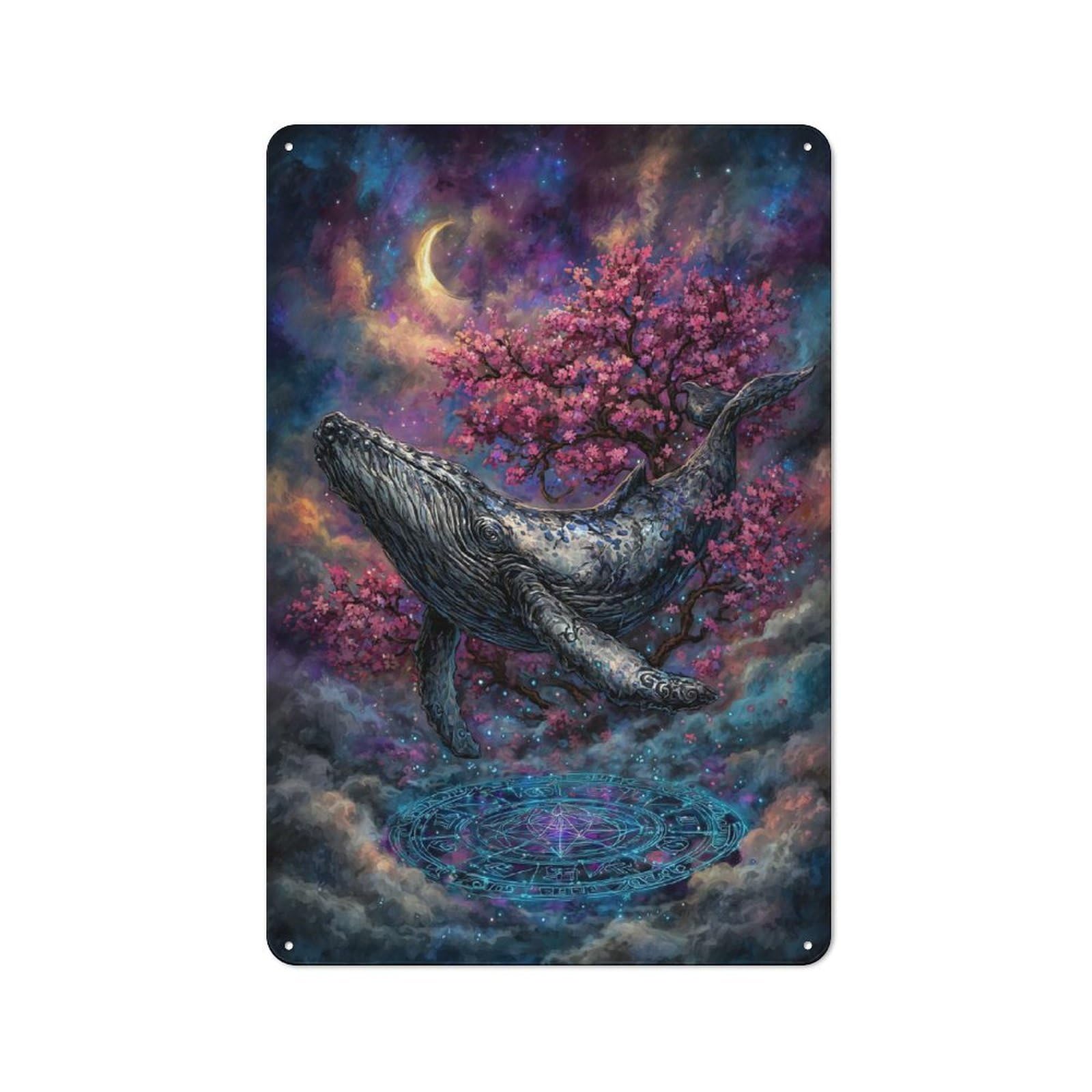 Junmoney Whale In Dreamy Celestial Landscape Vintage Tin Sign 30X20cm With For Home Office Or Studio, For Home Office Decor Fans