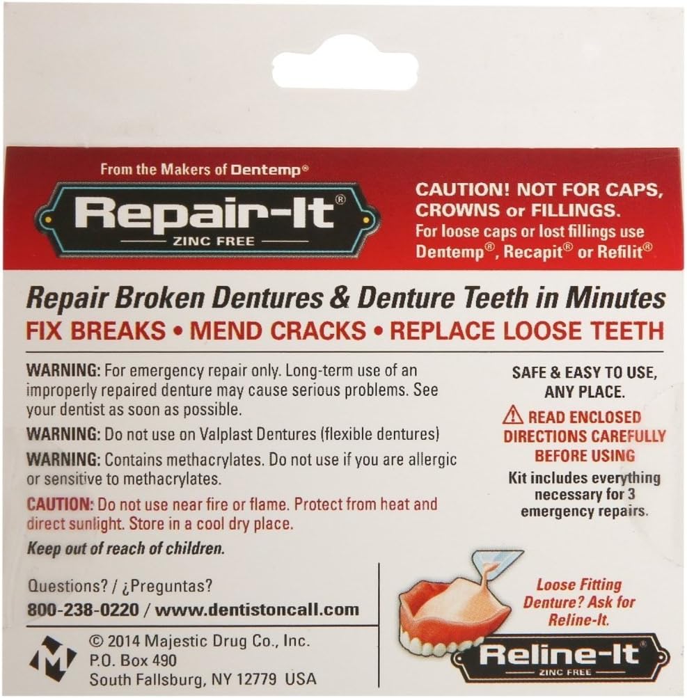 D.O.C. Repair-It Advanced Formula Denture Repair Kit 3 ea (Pack of 2) : Beauty & Personal Care