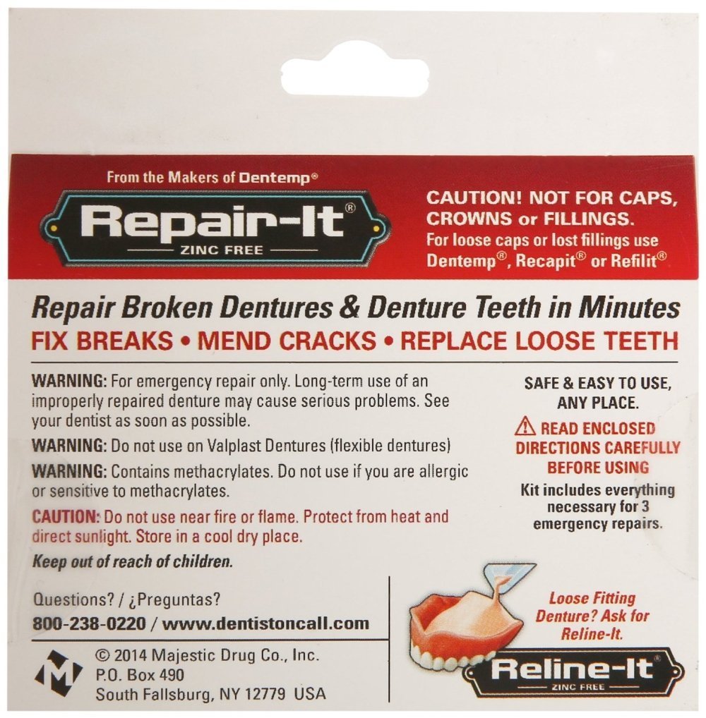 D.O.C. Repair-It Advanced Formula Denture Repair Kit 3 ea (Pack of 5) : Beauty & Personal Care
