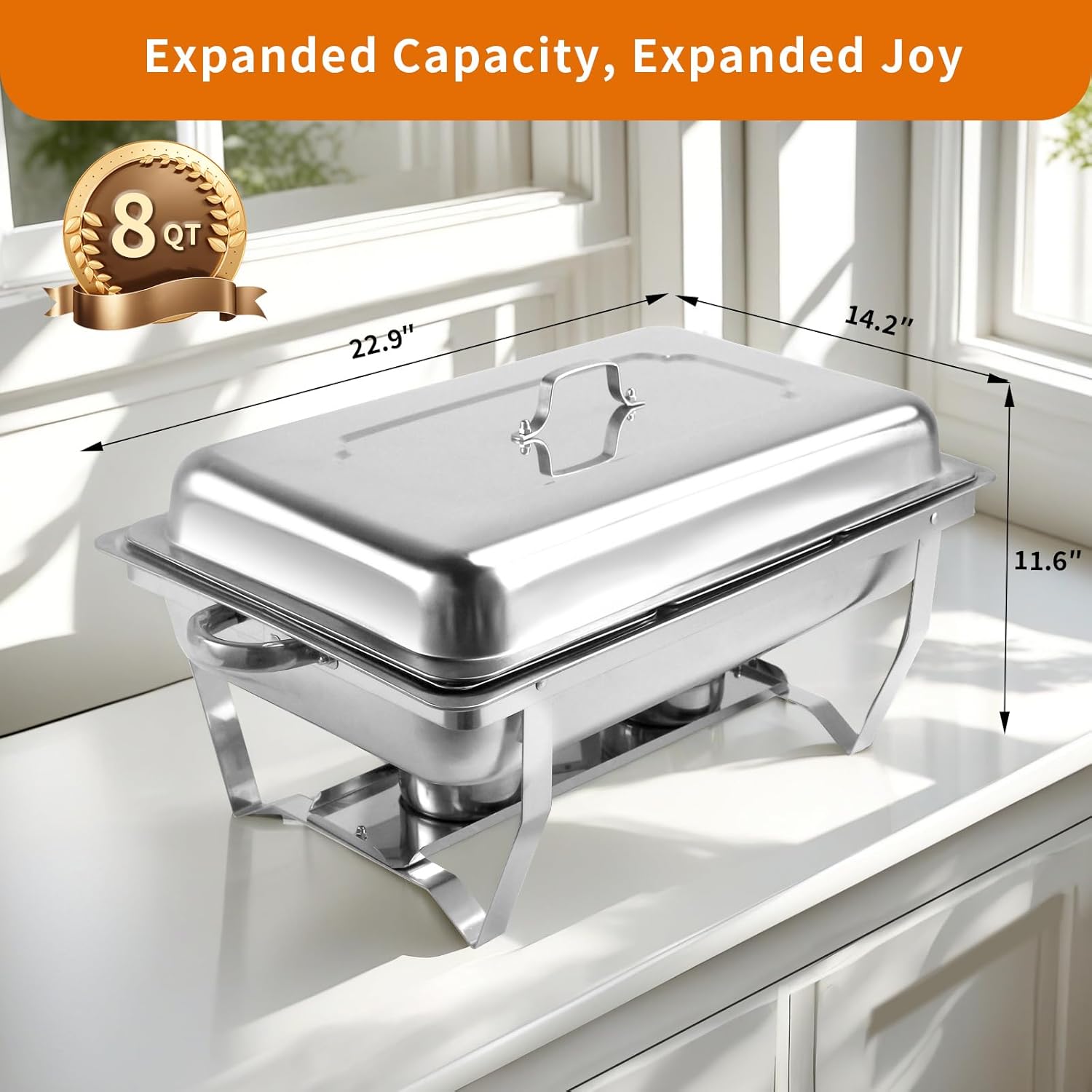 Chafing Dish Buffet Set, 8QT High Grade Chafing Dishes for Buffet, Chafers and Buffet Warmers Sets for Birthday, Wedding, Rolled-Edge Design with Silver, 4 Pack, 12 Pans