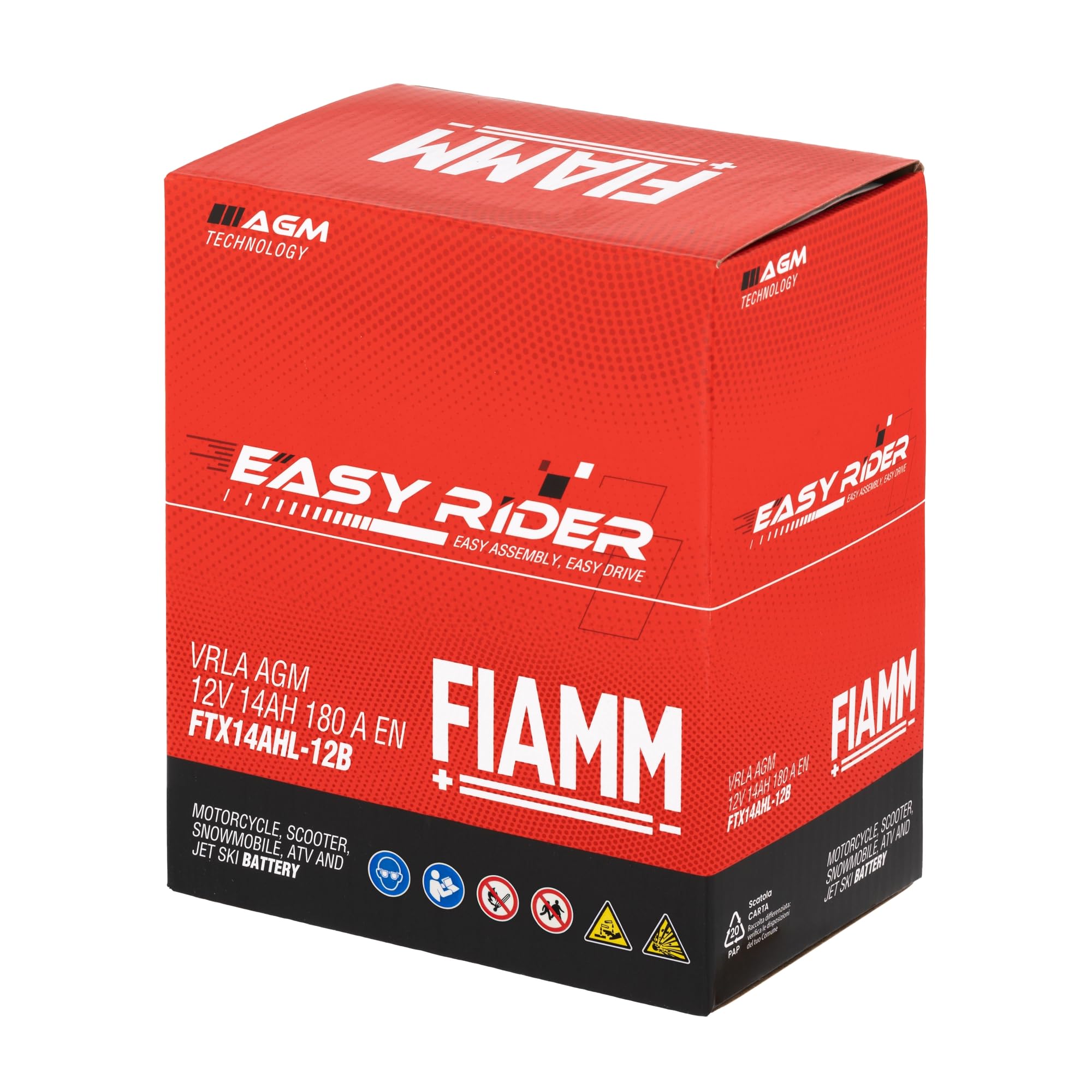 Fiamm Batteria per Moto e Scooter FTX14AHL-12B 14AH 180A, Batteria Easy Rider AGM Technology, Massima Potenza di Avvio,Senza Manutenzione, Già Carica, Pronta all'Uso, Adatta a Scooter e Moto | AGM Technology, Massima Potenza di Avvio,Senza Manutenzione, G