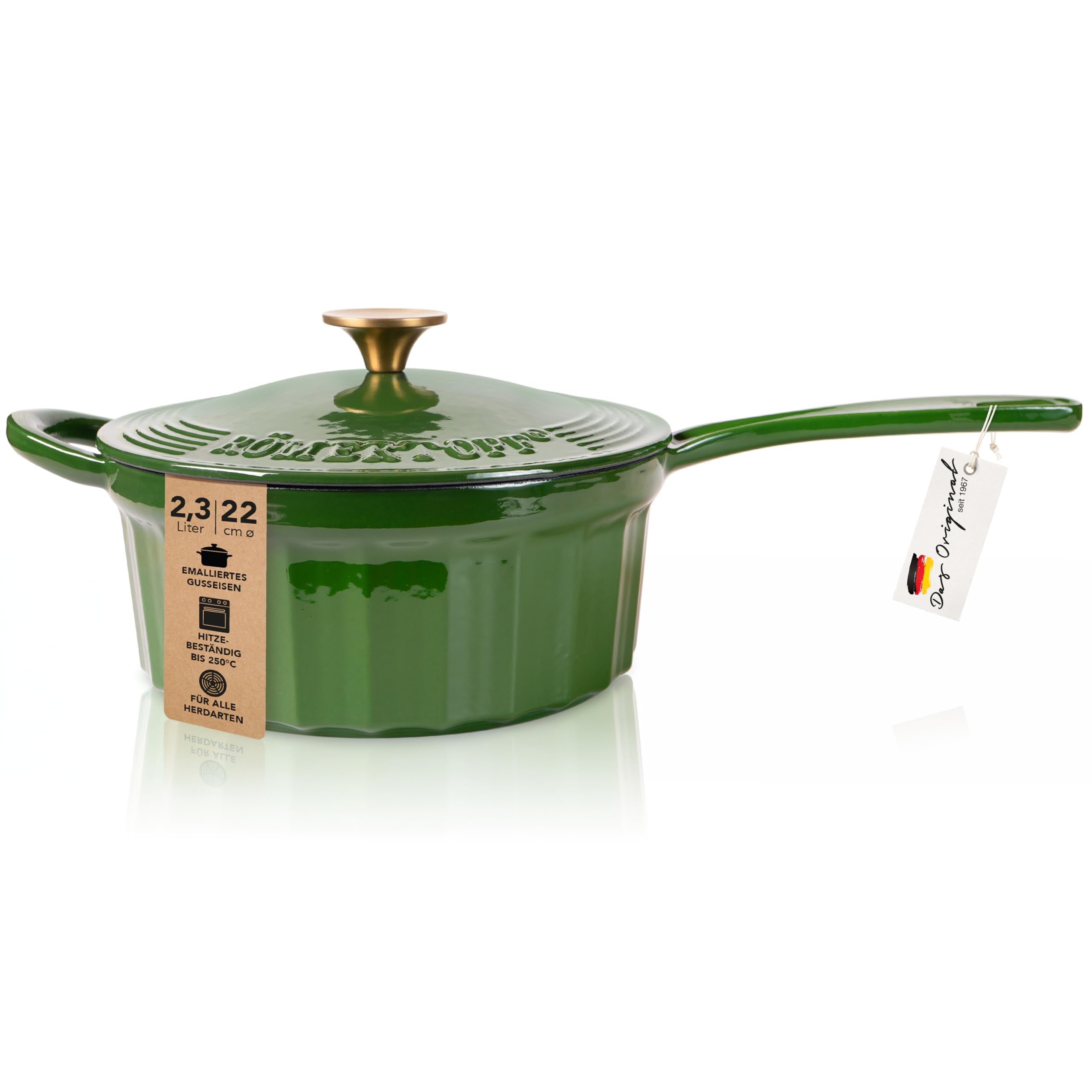 Römertopf Cocotte in Ghisa 22 cm con Coperchio, Induzione, Verde Intenso