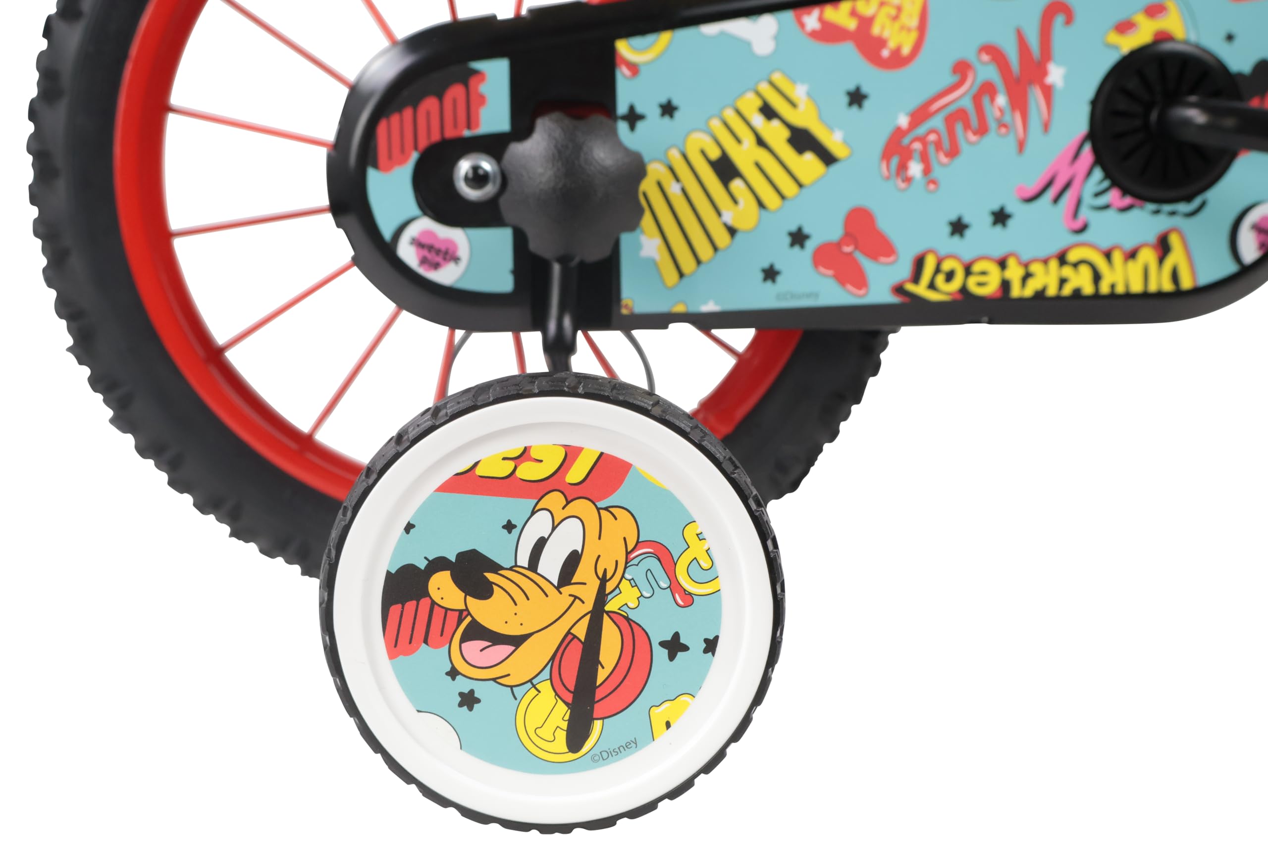 Denver Bike Bicicletta Bambino 14 Pollici Licensed Mickey, 3-5 Anni, Rotelle Removibili, Freni Caliper Anteriore/Posteriore, Telaio Acciaio, Ruote Gonfiabili, Borraccia e Scudo