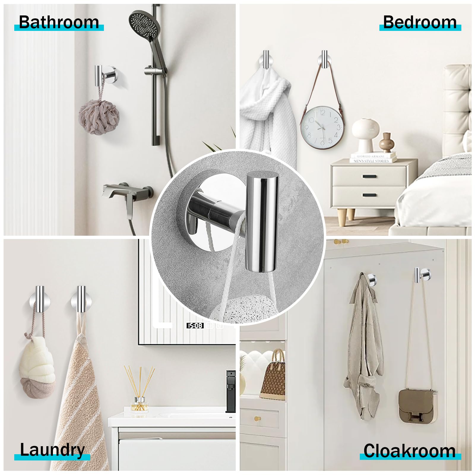 Set di accessori da bagno cromati, 6 pezzi porta asciugamani include barra portasciugamani da 19,68/59,9 cm, porta carta igienica, anello per asciugamani e gancio per asciugamani da parete set di