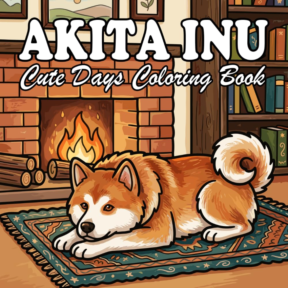 Akita Inu Coloring Book for Kids & Adults: 70 Cute & Cozy Akita Inu Coloring Designs with Everyday Life and Outdoor Scenes