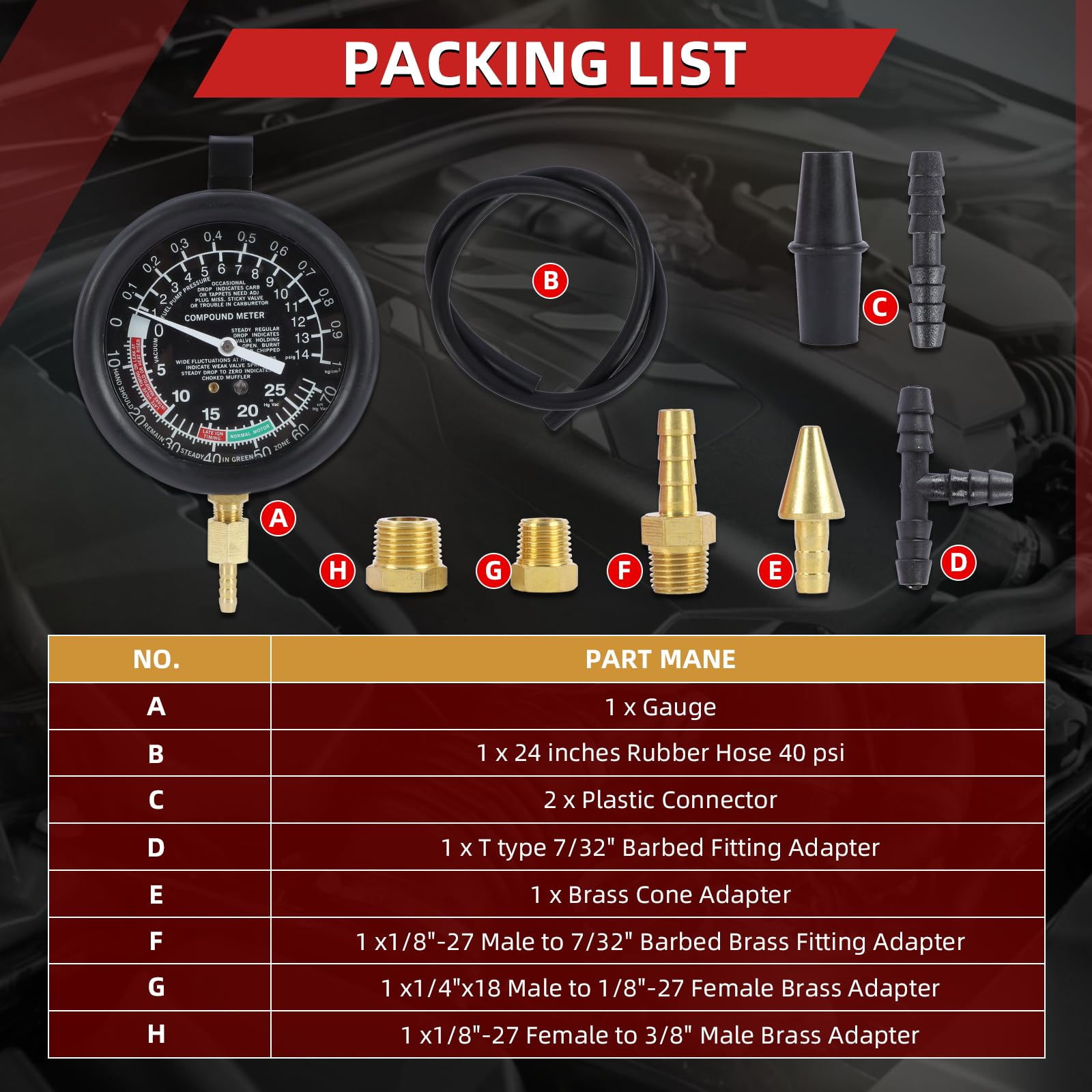 Kit di perdite per manometro per Vuoto per Auto, Pompa del Carburante per Auto e manometro per Vuoto, valvola del carburatore, Tester di Pressione e Vuoto per Pompa del Carburante