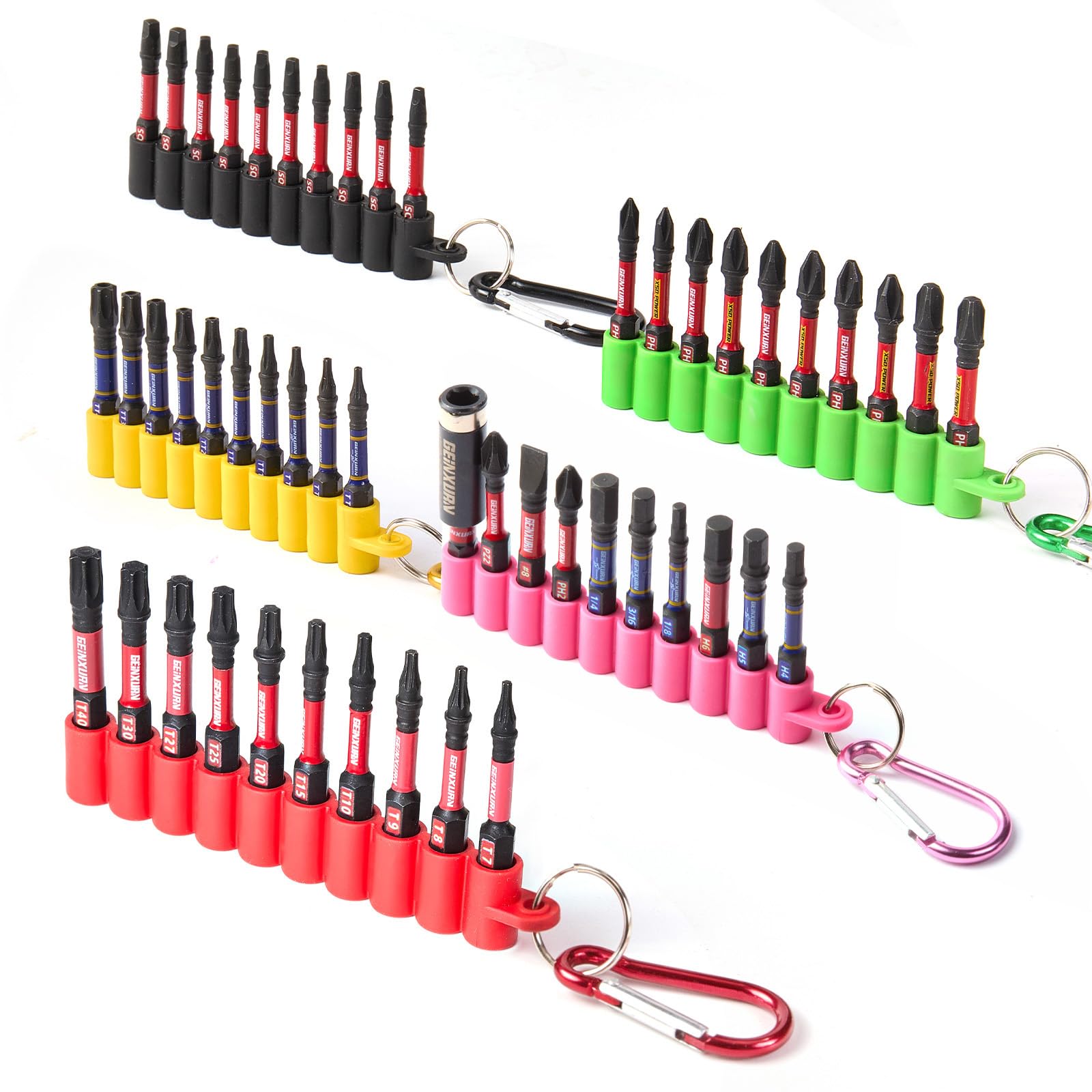 Geinxurn Impact Screwdriver Bits Set, 50 Pieces 2”Muliti Head Magnetic S2 Steel Driver Bits PH/SQ/Torx/Hex/PZ with Soft Hanging Strips