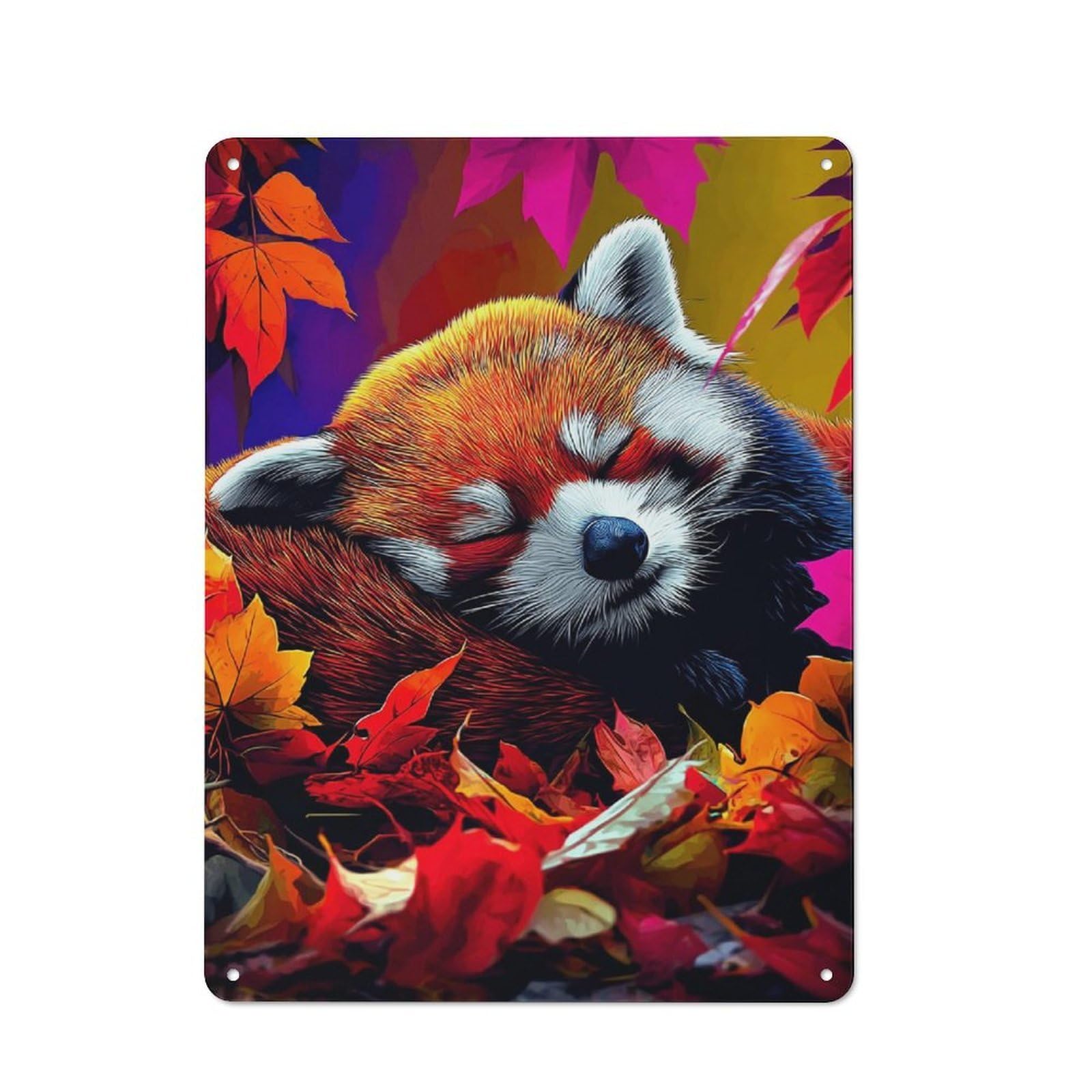 Junmoney Autumn Red Panda Dream -4 Vintage Tin Wall Plaque 40X30cm For Studio Or Craft Room, For Garage, Workshop And Man Cave Decoration