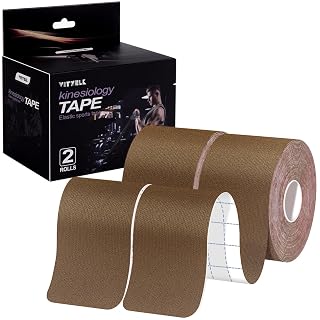 Kinesiology Tape Uncut 2In x 16.4ft - Elastic Sports Tape for Muscle & Joint Pain Relief, Waterproof Support, Athletic Recovery, Physical Therapy, Latex-Free Design (Brown 2 Roll) - Amazon product rated Grade A