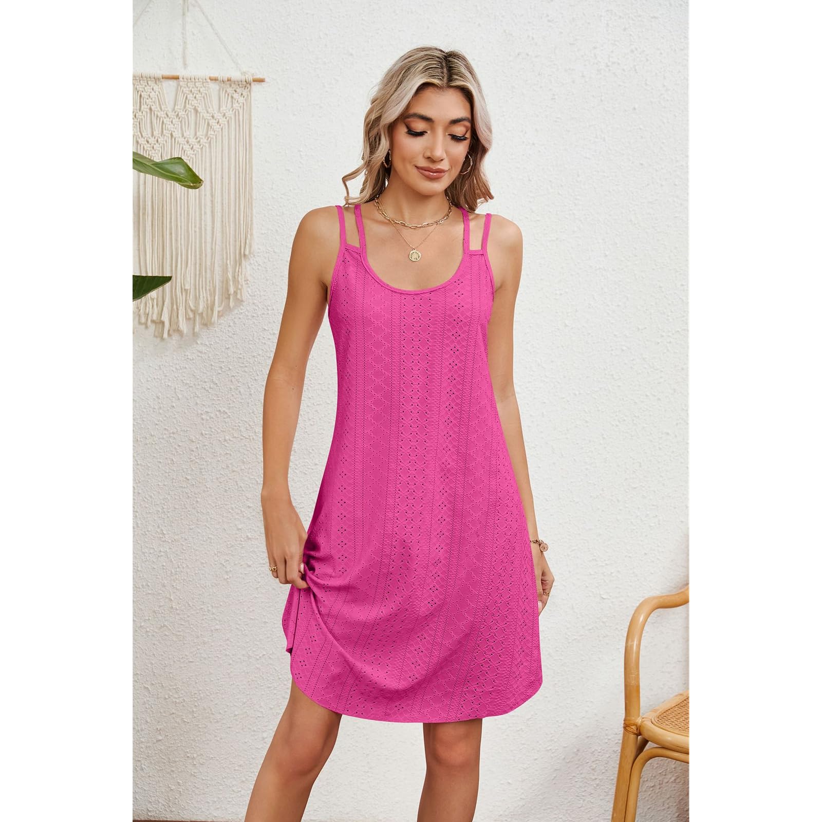 Vestido de Verano Mujer Cuello Redondo de Primavera Y Verano Falda de Tirantes Casuales Relajada Mujer Vestido Casual Lindo, HUTALIM, Negro, XXL
