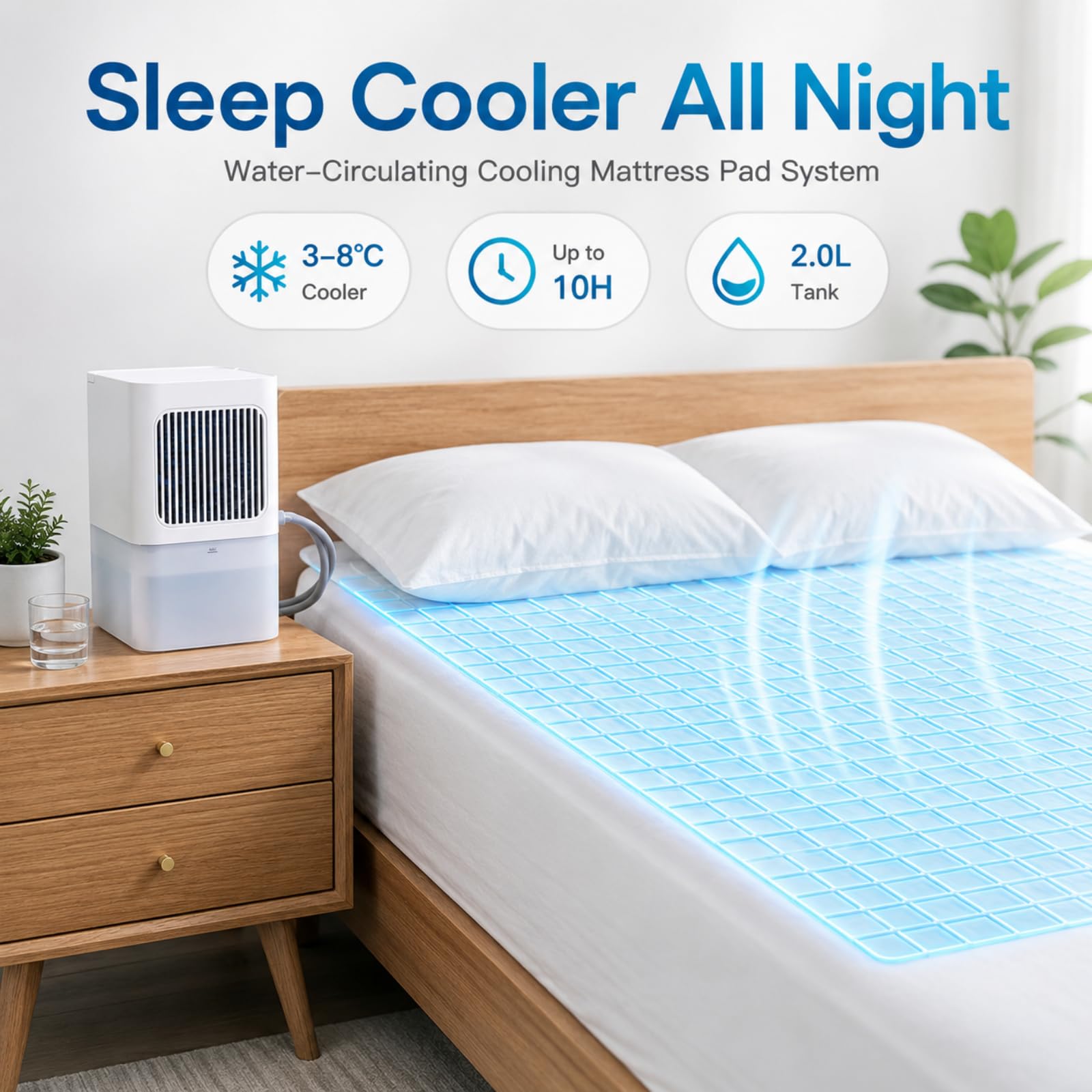 Tappetino Raffrescante per Letto con Serbatoio da 2L, Materasso Fresco per Estate, Progetto di Raffreddamento Letto per Adulti Single