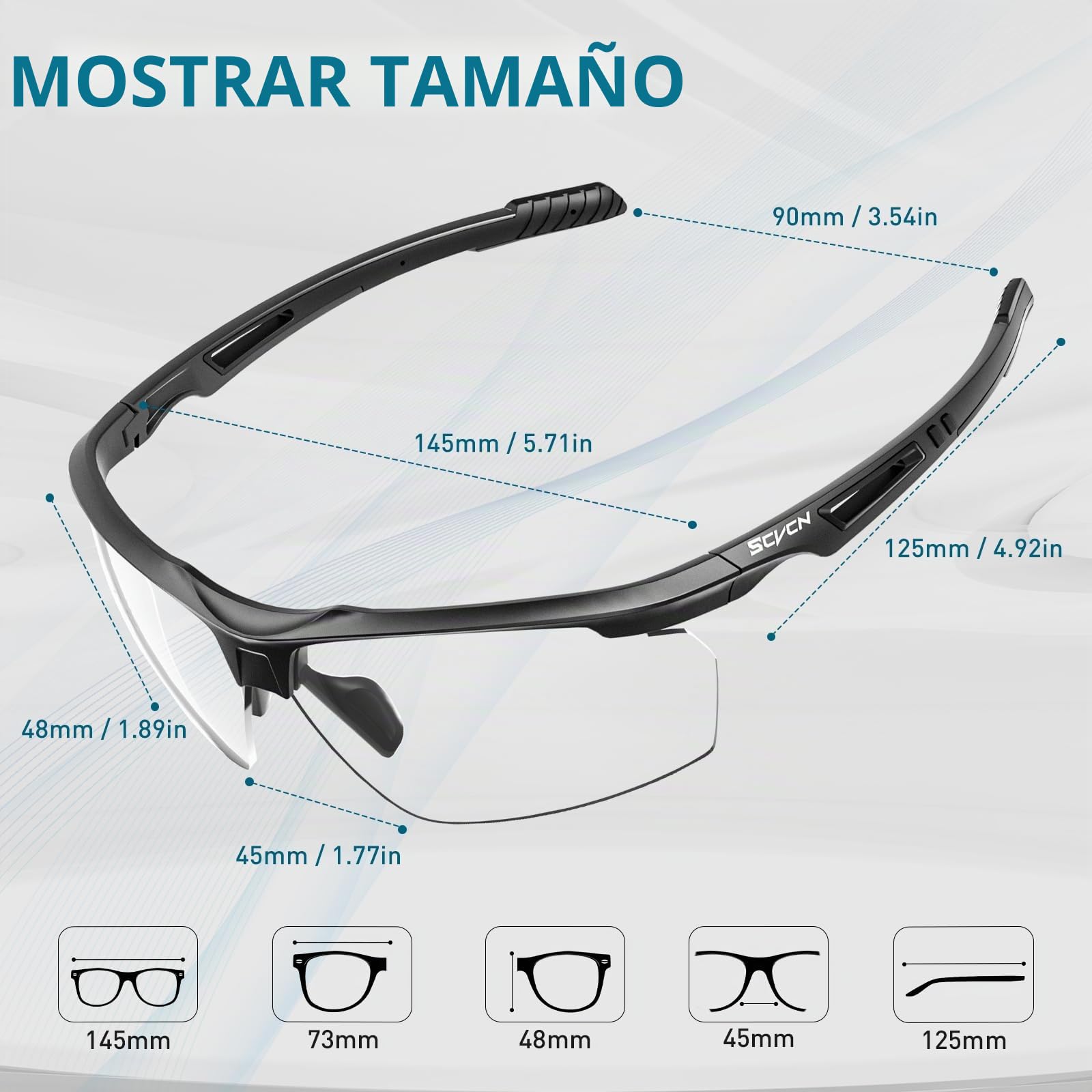 SCVCN Gafas de Ciclismo Fotocromáticas Hombre Mujer S86 | Montura TR90, almohadilla nasal ajustable para ciclismo y running.