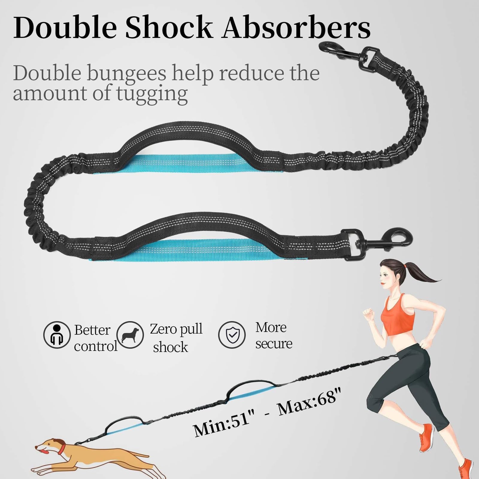 Laisse pour chien avec crochet en métal rembourré et ceinture réglable pour l'entraînement de course à pied de grandes races Laisse élastique pour chien