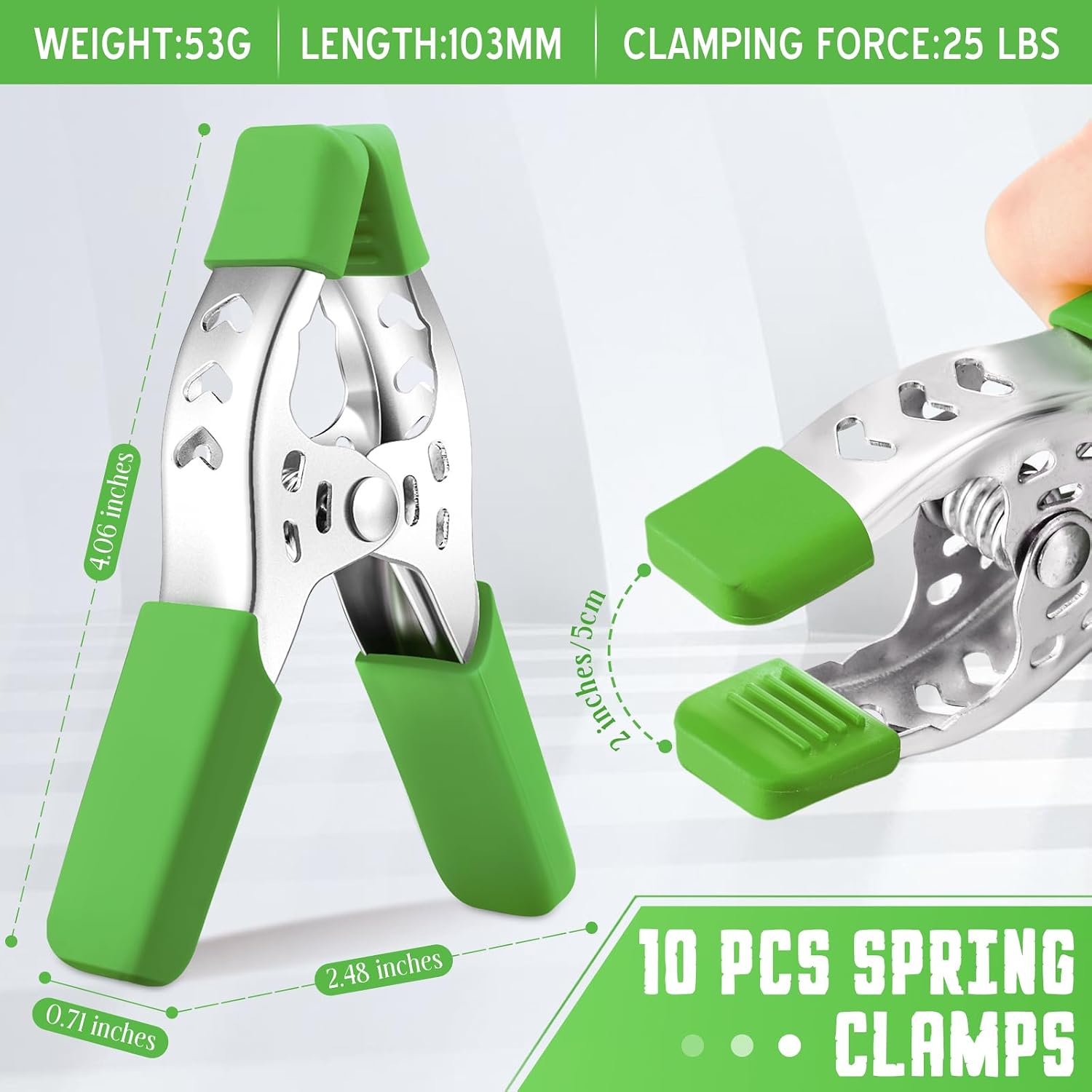 Honeydak 24 Pcs 4" Spring Clamps 1.5" Jaw Opening Metal Spring Clamps Heavy Duty Clips Strong for Woodworking Backdrop Photography Furniture Crafts (Green)