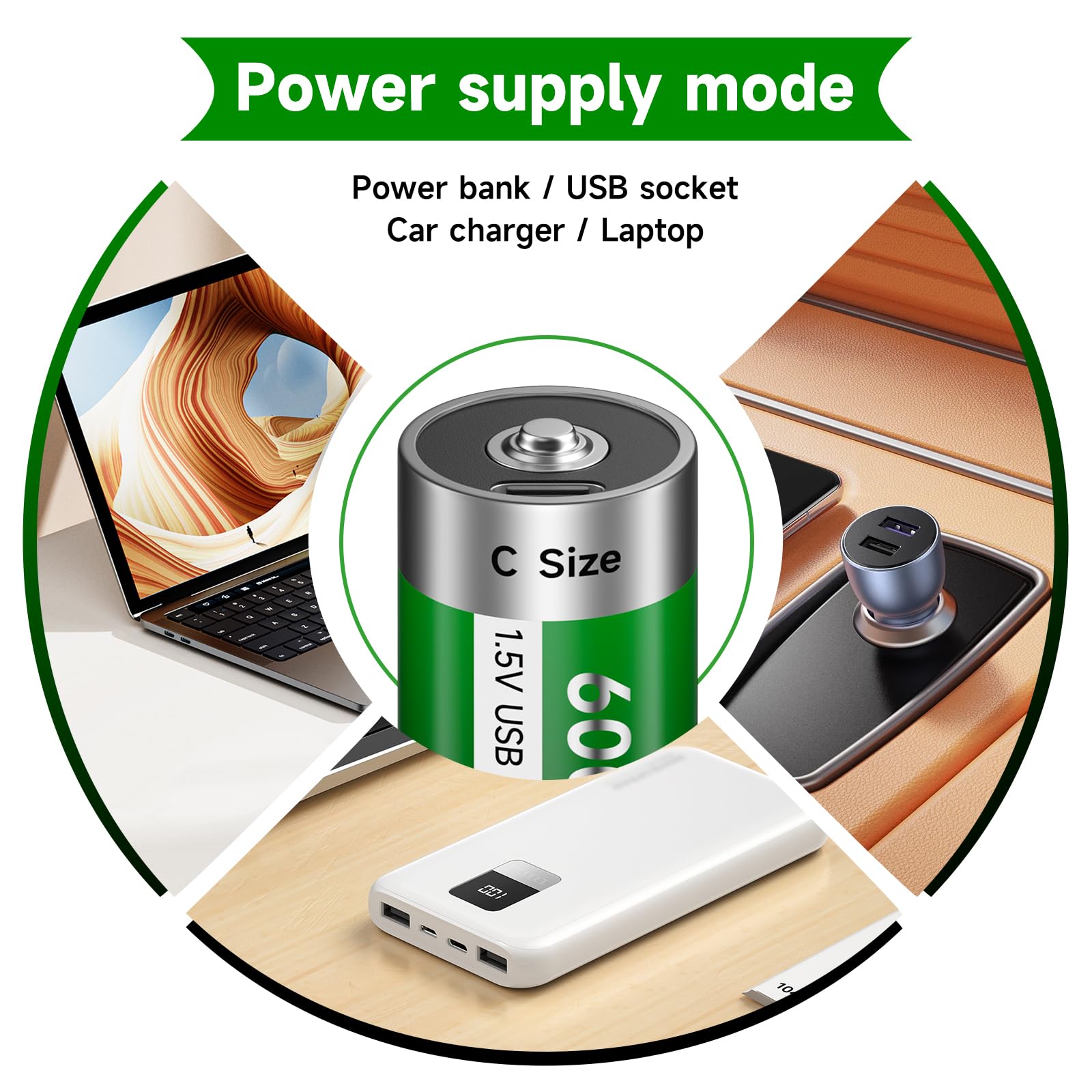 4 batterie ricaricabili C USB 6000 mWh - 1,5 V/batteria ricaricabile al litio Baby C ad alta capacità con cavo di ricarica di tipo C (6 pezzi)