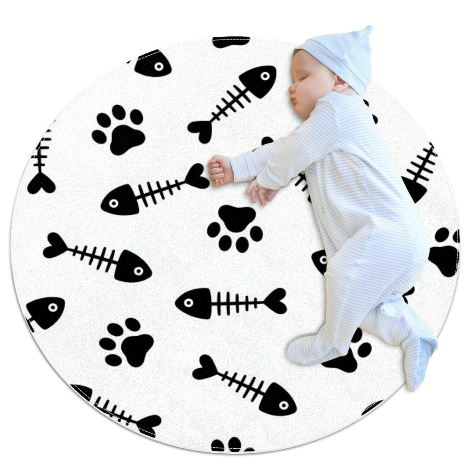 Tapis rond pour enfants JDEZ tapis de jeu chambre bébé motif animaux mignon 80x80cm