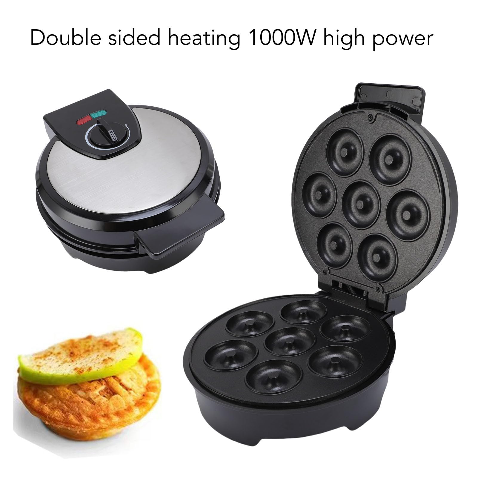 HETHLIF Donut Maker Machine pour le Petit-déjeuner, Collations, Desserts avec Non Bâton, Machine de Beignet électrique de Chauffage Double Face pour la Maison Noire, Fait 7 Beignets, (Plug 220V EU)