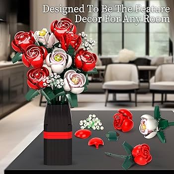 ♡A♡ Amazon.com: Roses Flower Bouquet Building Kit, 841PCS Red