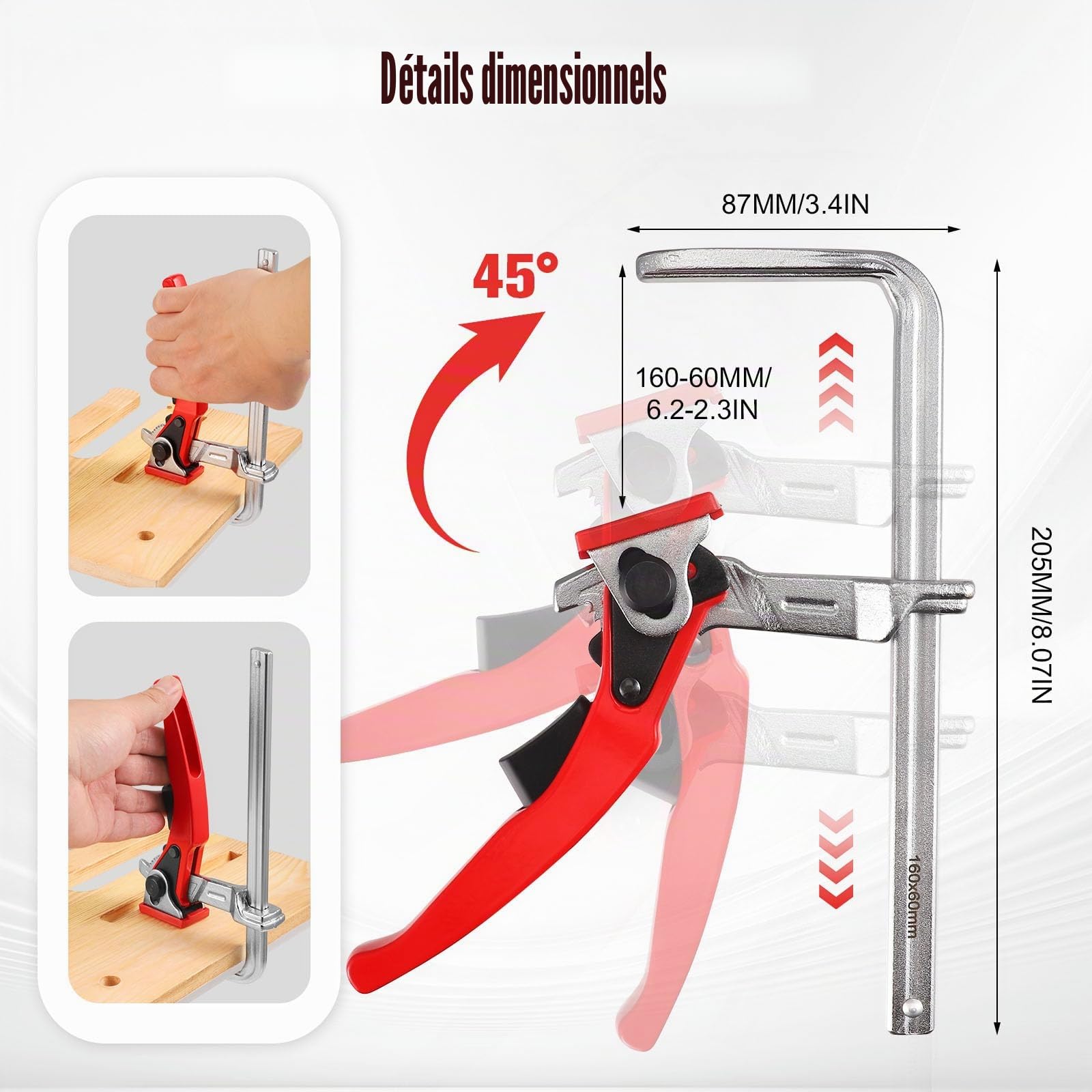 2 Pièces Serre Joint, Serre Joint Rail de Guidage Menuisier avec Capacité de 160mm et Profondeur de Gorge de 60mm Pince de Serrage à Dégagement Rapide Ponçage Meulage et Coupe