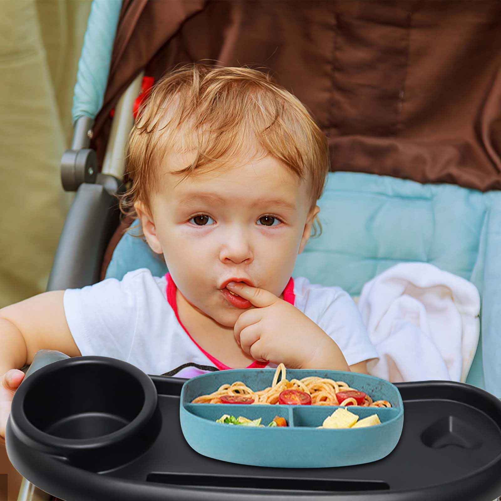 Vassoio Universale per Passeggino, badaren Vassoio Snack per Passeggino, 3 In 1 Girevole a 360 Gradi con Clip Regolabile Vassoio per Passeggino, Adatto Alla Maggior Parte Dei Passeggini con Braccioli