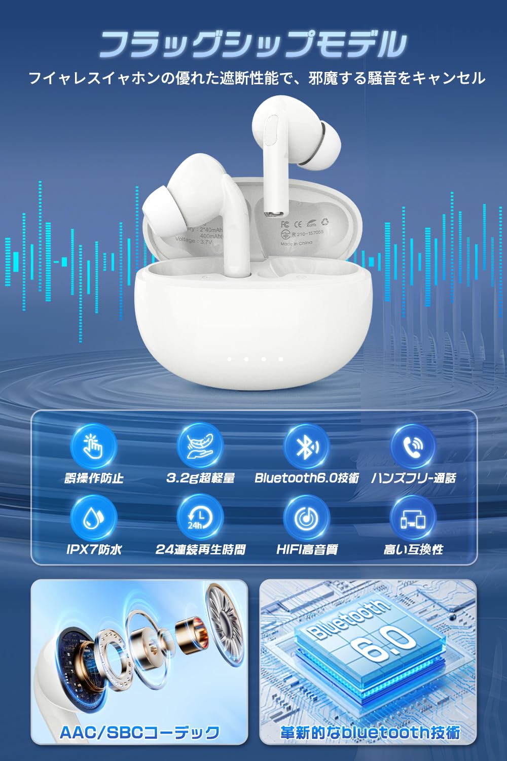 Amazon.co.jp: ワイヤレスイヤホン Bluetooth ノイズキャンセリング