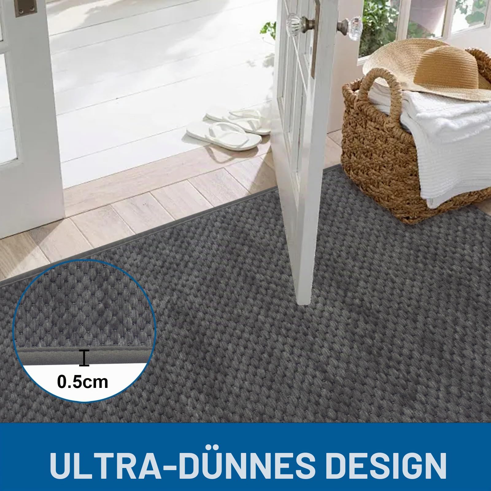 Badteppich rutschfest Waschbar 70 x 120 cm, Badematte mit Gummi, Chenille Badezimmerteppich, Super Saugfähige Badvorleger, Bath Mat für Dusche,Badewanne und Toilette, Grau