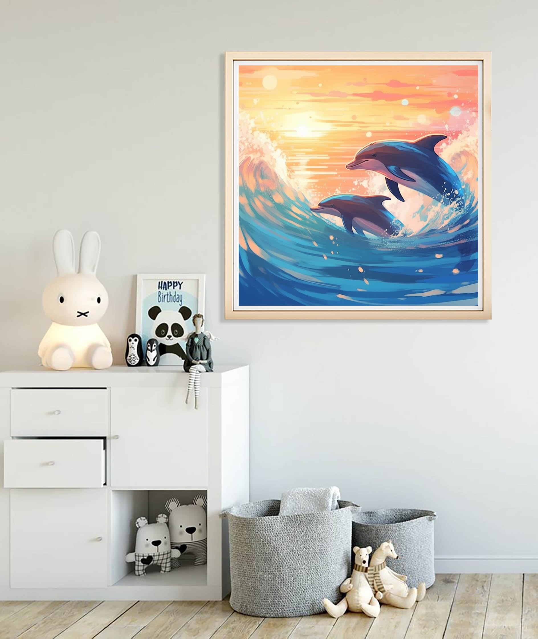 Meecaa Paint By Numbers Kit - Marine Life Dolphin Scene, 16x20 Inch Canvas, Acrylic Paints & Brushes