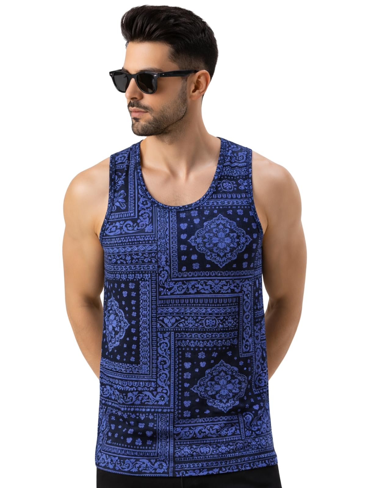 Men's Sleeveless Regular Fit Tshirt, All Over Printed Vest for Men, Cotton Sando for Beach Wear, Gym, Cycling, Running, & Other Sports (Available in Different Pattern)-image-18