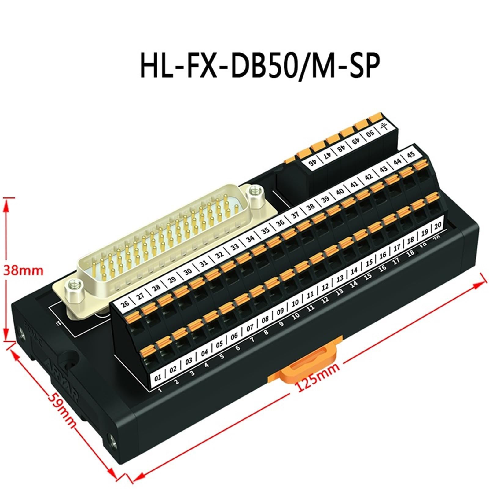 1 x szybkookablowanie DB50 d-sub DIN DB50 moduł interfejsu do montażu na szynie DB50 rozdzielacz bloku zacisków sprężynowych (DB50 M do M 1M)