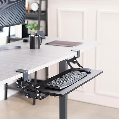 Miniatura 2 de VIVO Abrazadera grande 27 (33 abrazaderas incluidas) x 11 pulgadas teclado de computadora y bandeja de mouse con 12 ajustes de altura oscilante,