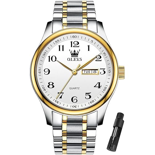 OLEVS Mens Watch Stainless Steel Analog Quartz Watches for Men Day Date Easy Read Diamond Waterproof Dress Luxury Classic Casual Big Face Blue/Black/Gold/Silver Roman Arabic Numerals Men's Wrist Watch