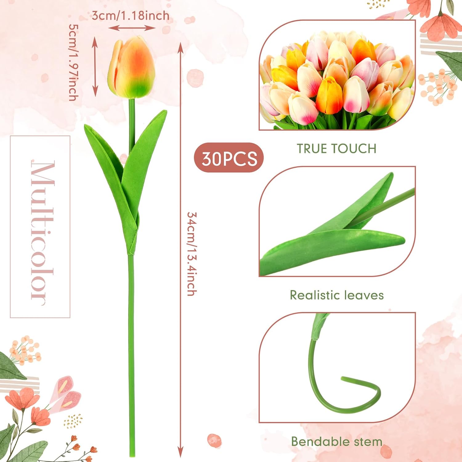 Lyrow 30 Pcs Tulips Artificial Bouquet Flowers Faux Tulips for Home Kitchen Wedding Decorations,Gift Idea for Easter Decor Mother's Day Birthdays(Multi Colors) - Image 2