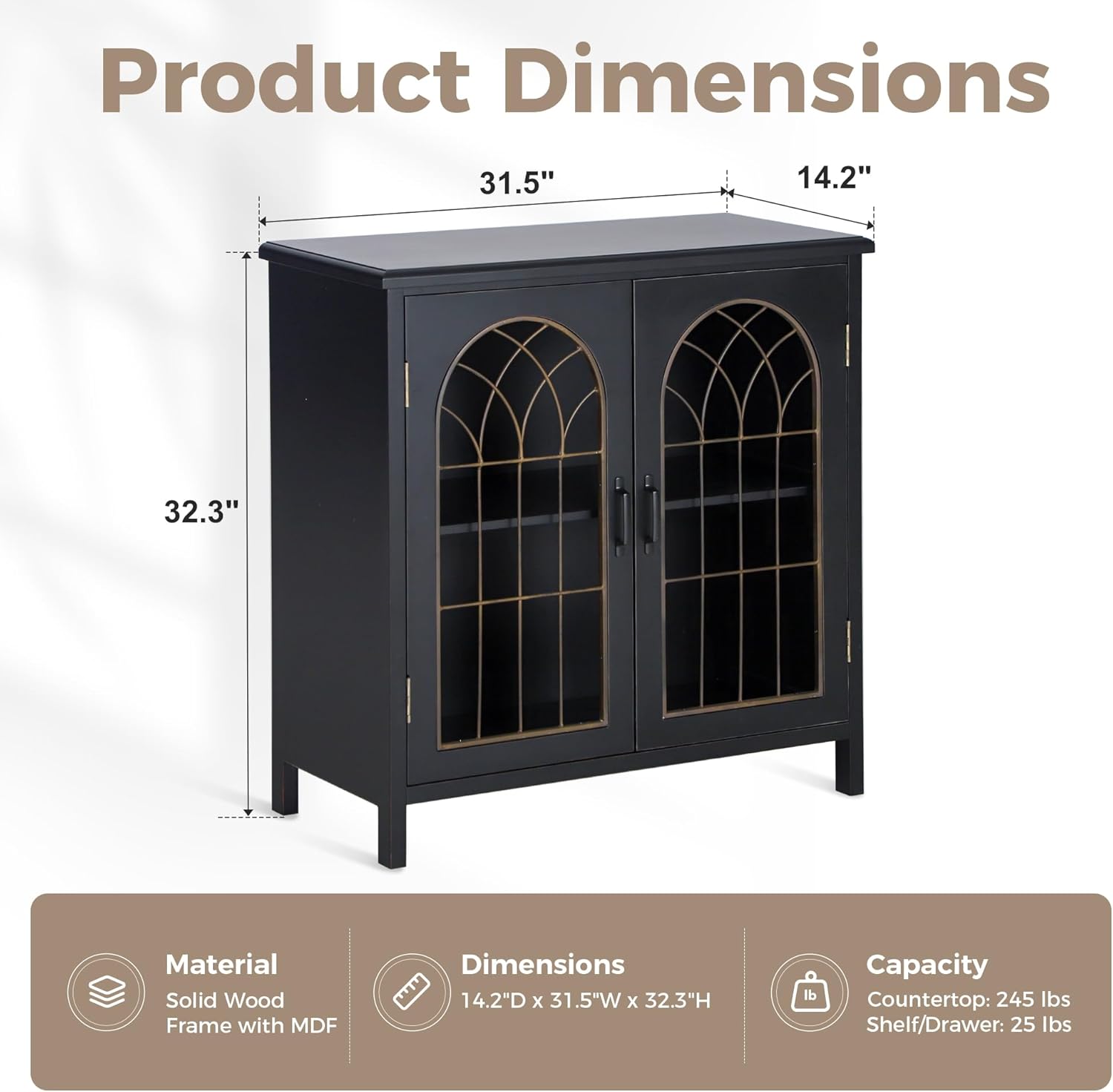 MAISON ARTS Accent Cabinet with 2 Doors, Decorative Storage Cabinets with Solid Wood Frame & Legs Small Sideboard Buffet Cabinets Entryway Living Room Cabinet, Metal Church Window