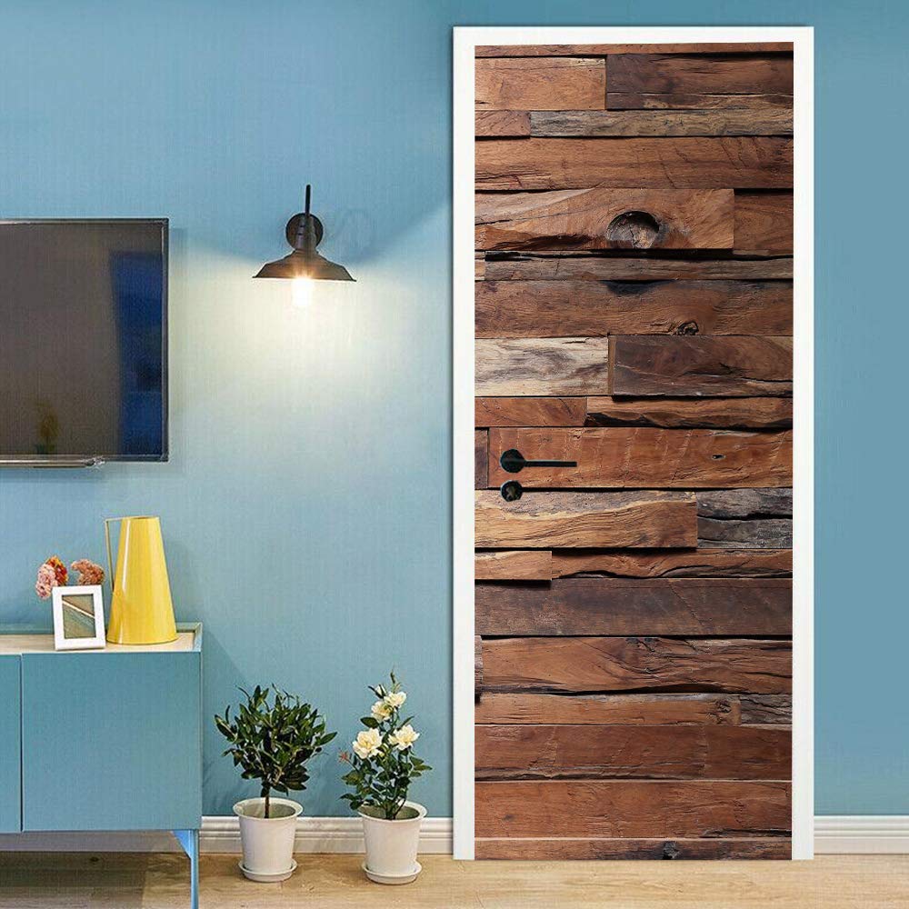 Sticker de porte effet bois 3D 88x200cm pour deco interieure