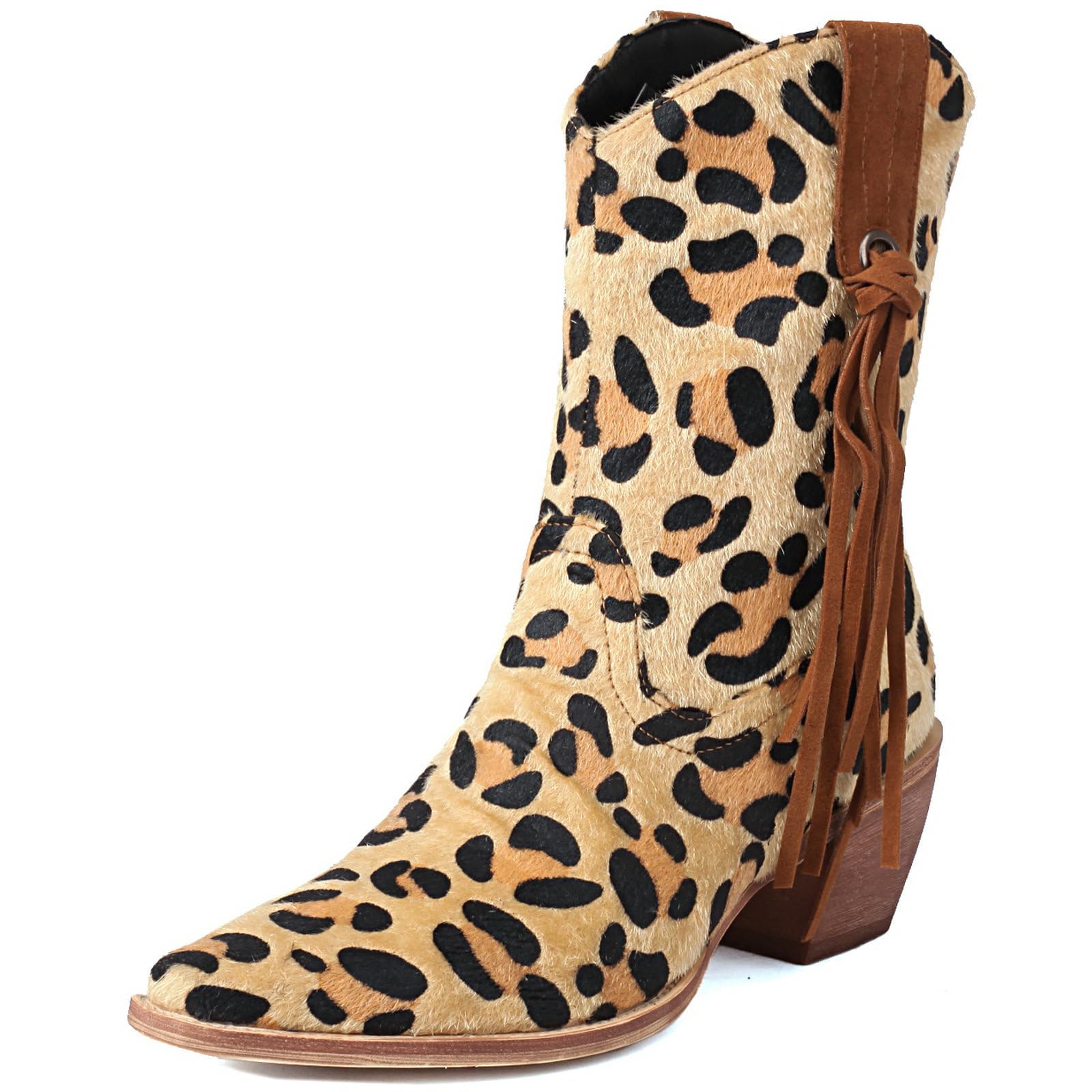 Alsoloveu Ankle Cowboy Boots for Women Suede Snip Toe Chunky Heel Western Boots