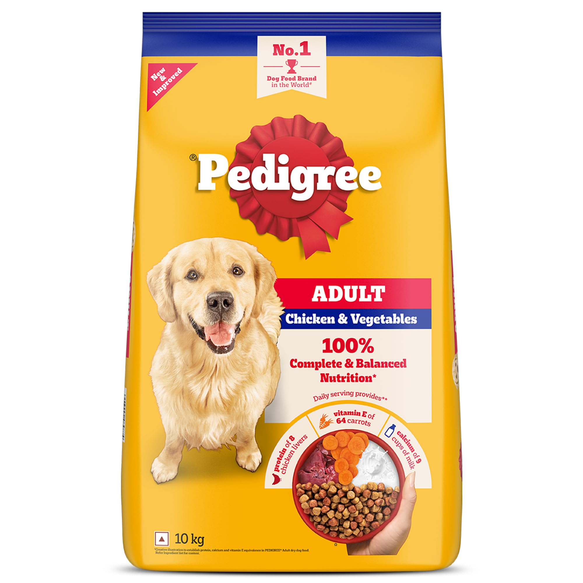 Adult Dry Dog Food, Chicken & Vegetables, 10 kg, Contains 37 Essential Nutrients, 100% Complete & Balanced Food for Adult Dogs