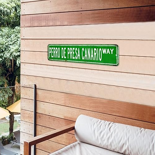 Miniatura 3 de Letreros de metal retro Perro de Presa Canario verde decoración del hogar para restaurantes, entrada de negocios, nombre de mascota, póster