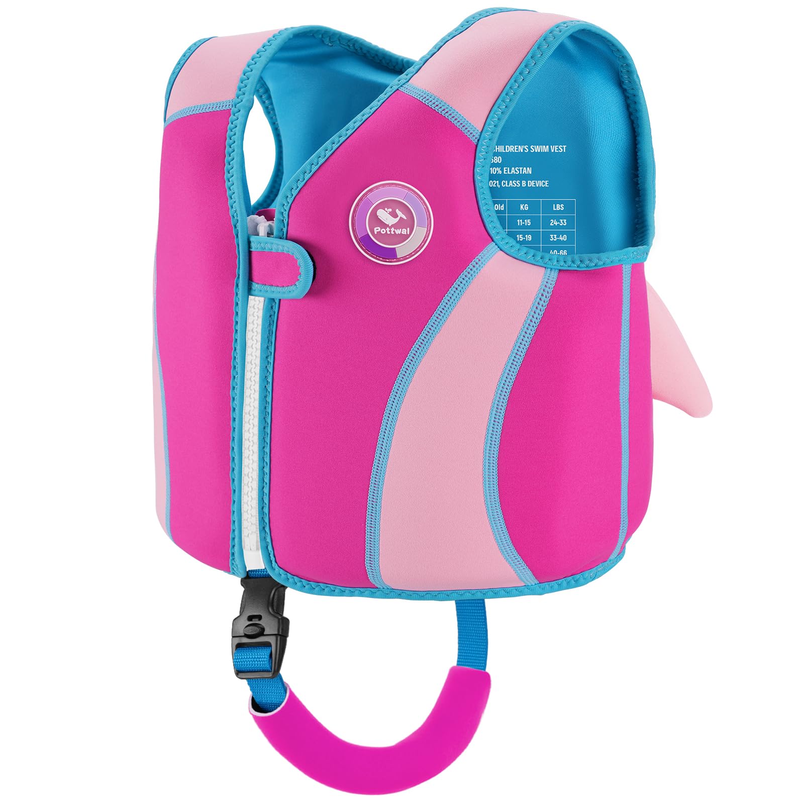 Pottwal Swim Vest for Kids - Swim Jacket for 1-2 Years (24-33LBS) - Buoyancy Aid Made of Neoprene & EPE - with Adjustable Crotch Strap