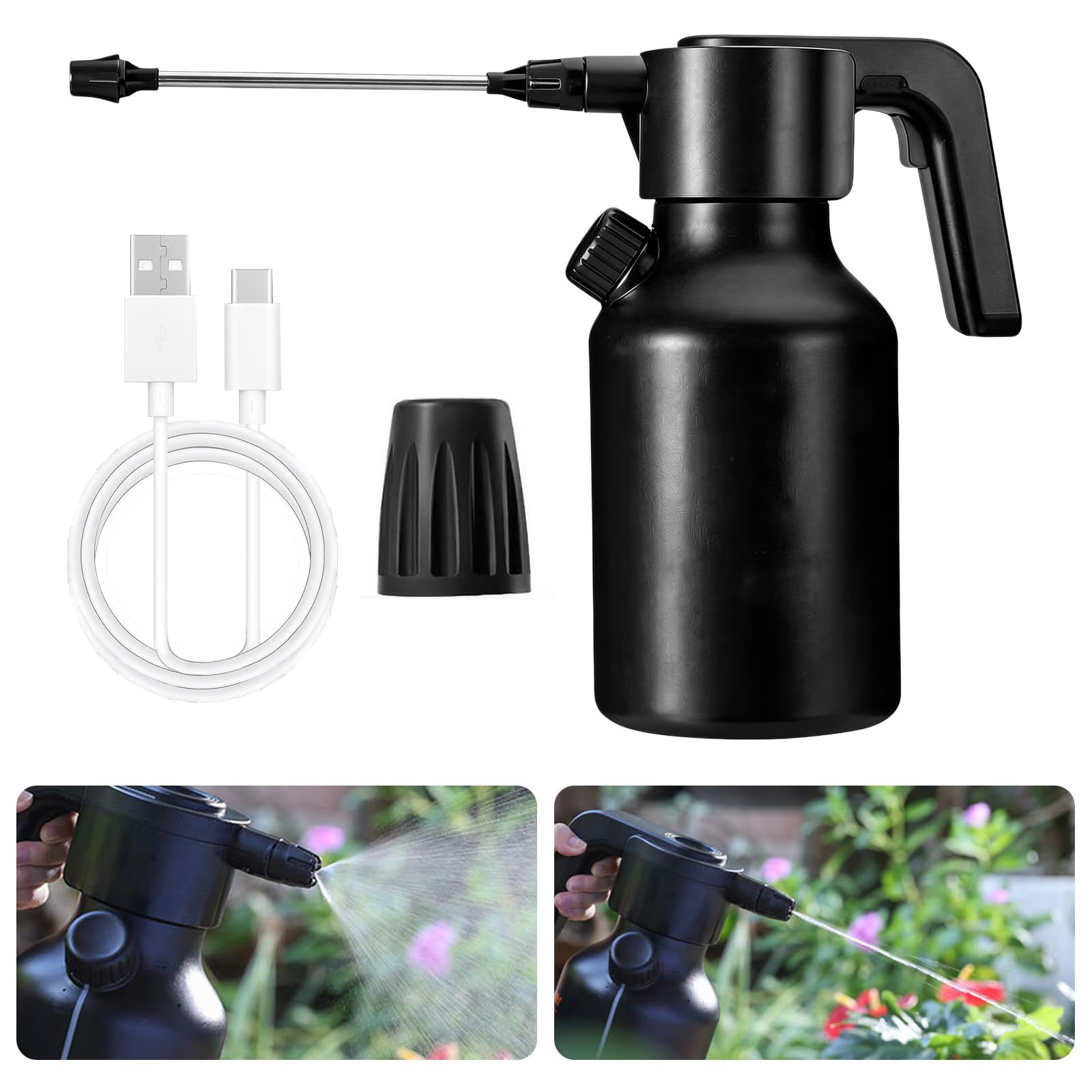 Spruzzatore elettrico Ricaricabile 2L: Spruzzatore A Pressione, Spruzzatori Da Giardino Elettrico con Ugello Regolabile E Tappo Dosatore per Piante, Pulizia, Auto