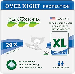 Nateen Combi Maxi Adult Diapers, Unisex Disposable Incontinence Briefs with Tabs for Men and Women,Maximum Absorbency Diaper, Heavy Overnight Leak Protection. Extra-Large, 20Count