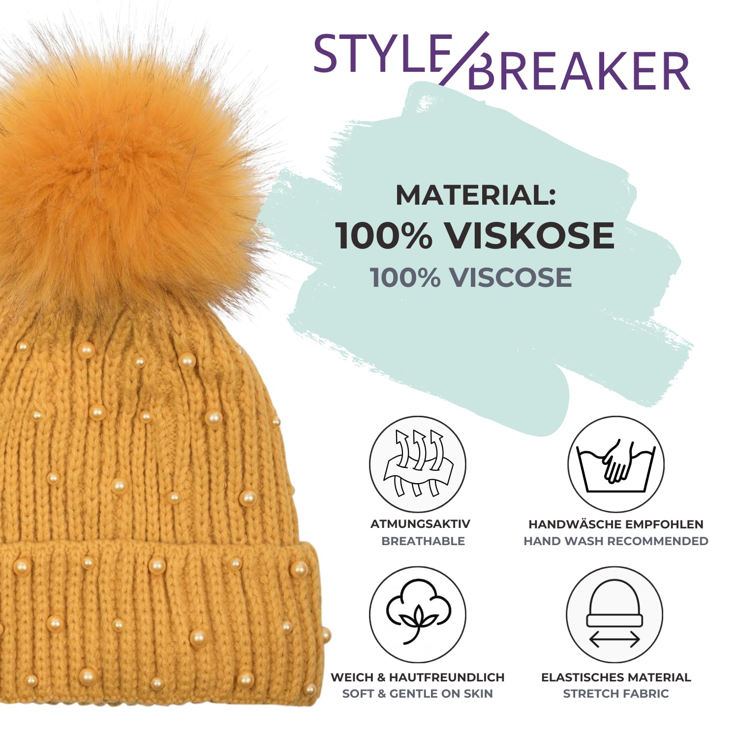 styleBREAKER Gorro de Mujer de Punto con pompón y Forro Polar, Gorro de Invierno con pompón de Pelo 04024155