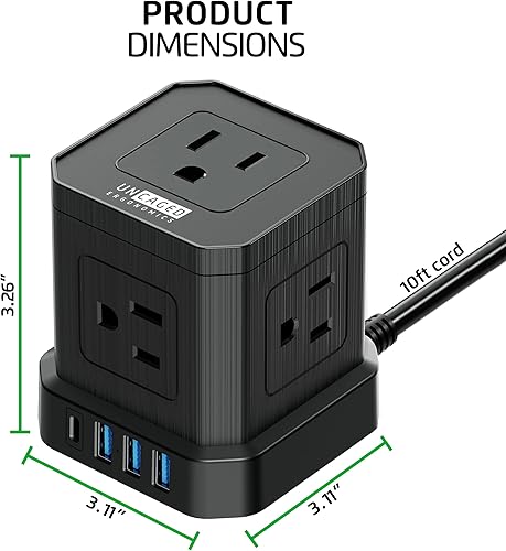 Miniatura 2 de Tiras de alimentación Cube con protección contra sobretensiones, cable de extensión de 10 pies con múltiples tomas, 5 enchufes de CA, 3 USB, 1