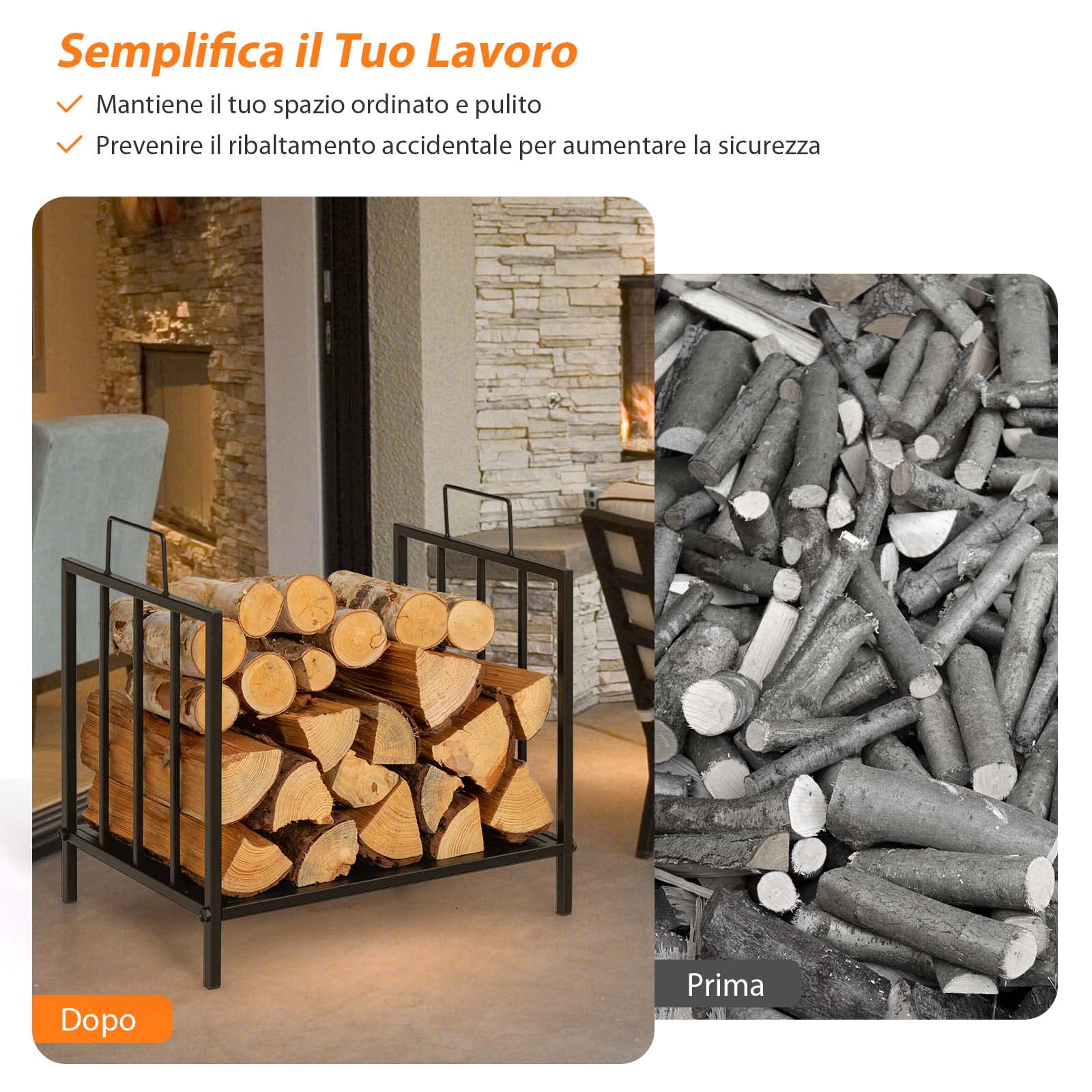 COSTWAY Porta Legna per Interni ed Esterni, Porta Legna per Camino con Comoda Maniglia e Piedini Rialzati, Portalegna da Ardere per Caminetti, Stufe e Focolari, Portata 50 kg (46 x 31 x 46 cm)