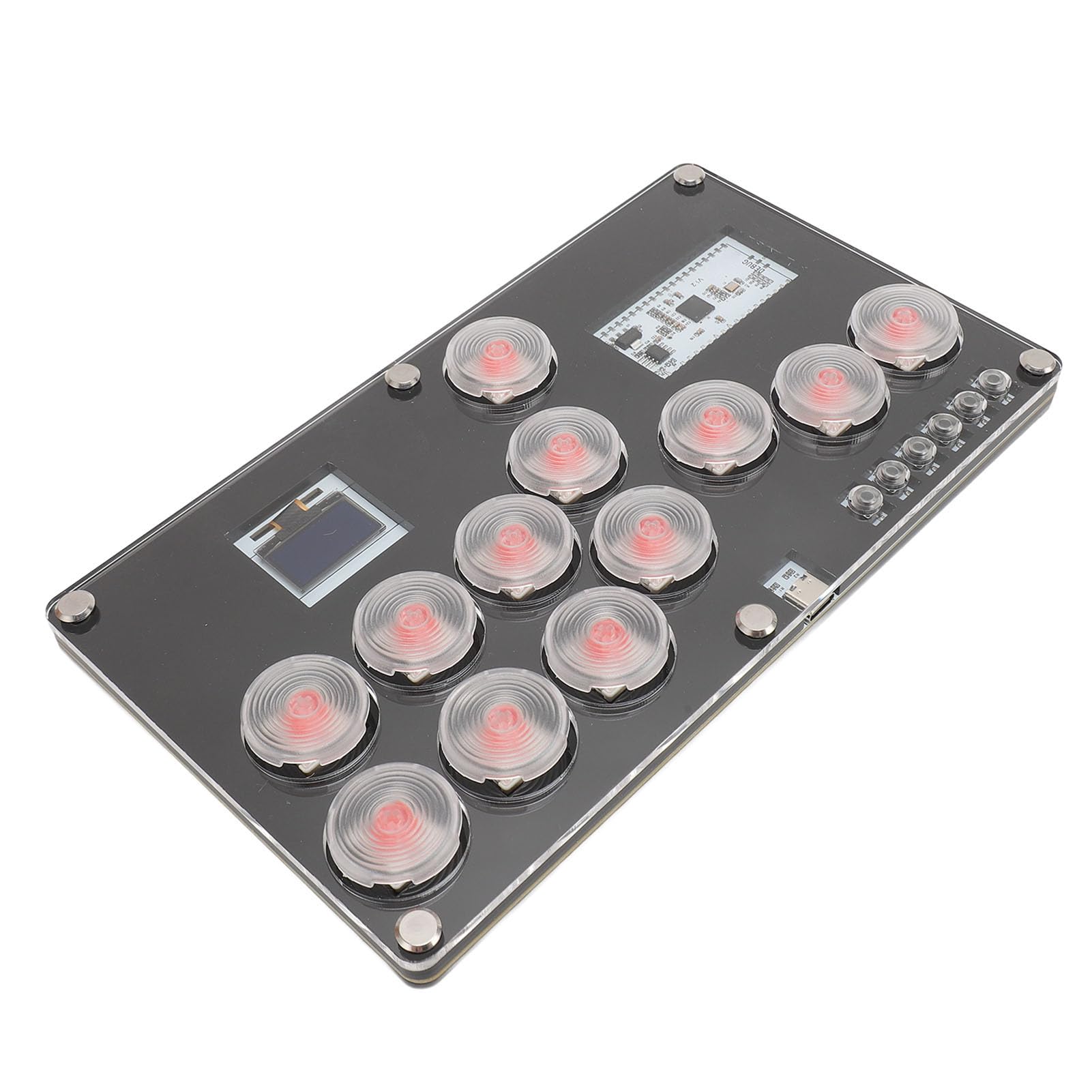 Hidyliu Controller con Tutti i Pulsanti con e RGB Personalizzato per Giochi di Combattimento e PC, Mini Tastiera Sostituibile a Caldo con 12 Tasti e Struttura in Acrilico