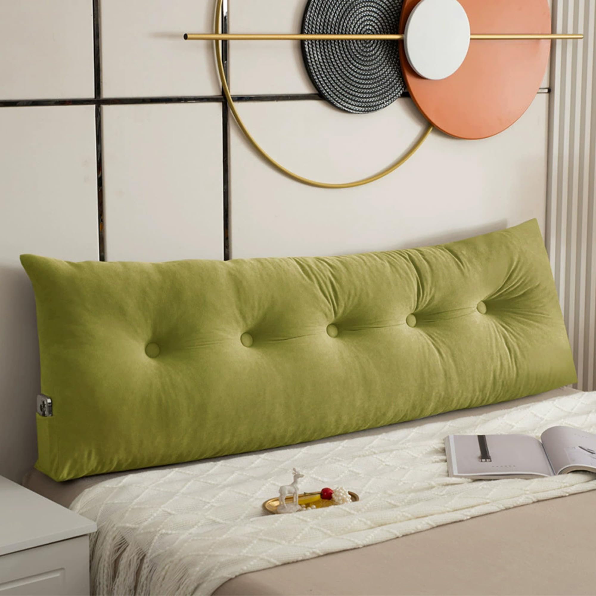 Hruile Large Bed Back Cushion, Wedge Headboard Pillow, Triangular Rest Reading Pillow, Lumbar Support Cushion Waist Backrest, Positioning Bolster for Sofa Daybed Bed (150x40x12cm,Green)