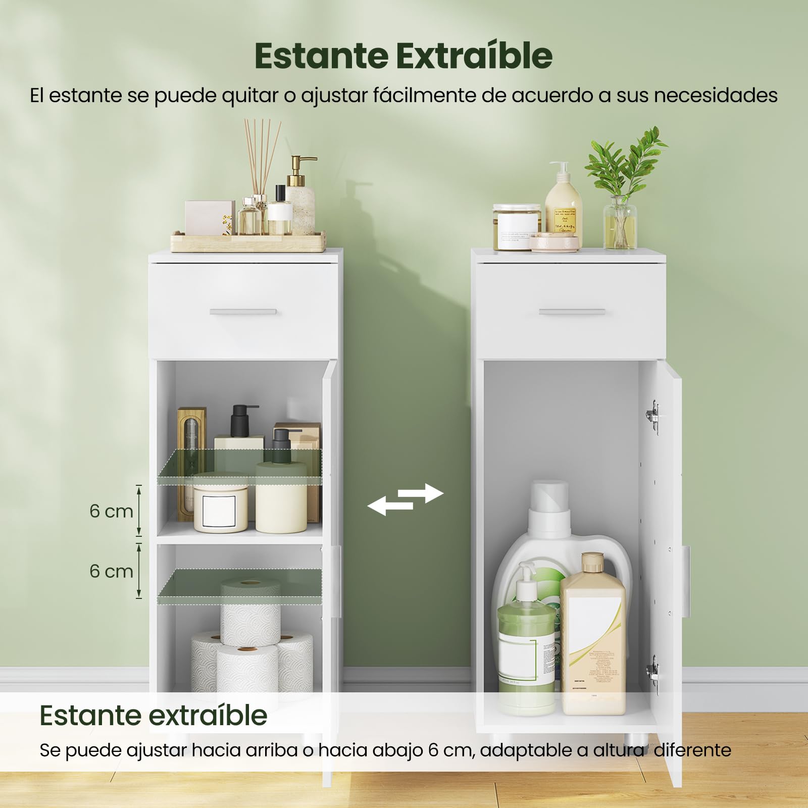 EUGAD Muble Baño de Almacenamiento, Armario de Baño con Cajon, Puerta y Estante Ajustable, Armario Columna de Esquina para Cocina y Salon, Blanco, 30x30x80 cm