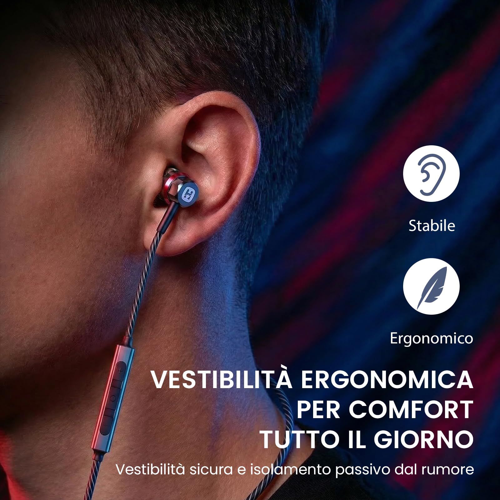 HIFI WALKER Auricolari Cablati con Microfono, Auricolari In-Ear Jack da 3,5 mm con Controllo in Linea, Struttura in Alluminio, Riduzione del Rumore per Laptop, PC e Tablet
