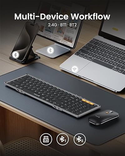 Miniatura 4 de ProtoArc Teclado y Mouse Plegables, XKM01 Combo de Teclado Inalámbrico Plegable de Tamaño Completo Verdadero con Mouse para Viajes de Negocios, una